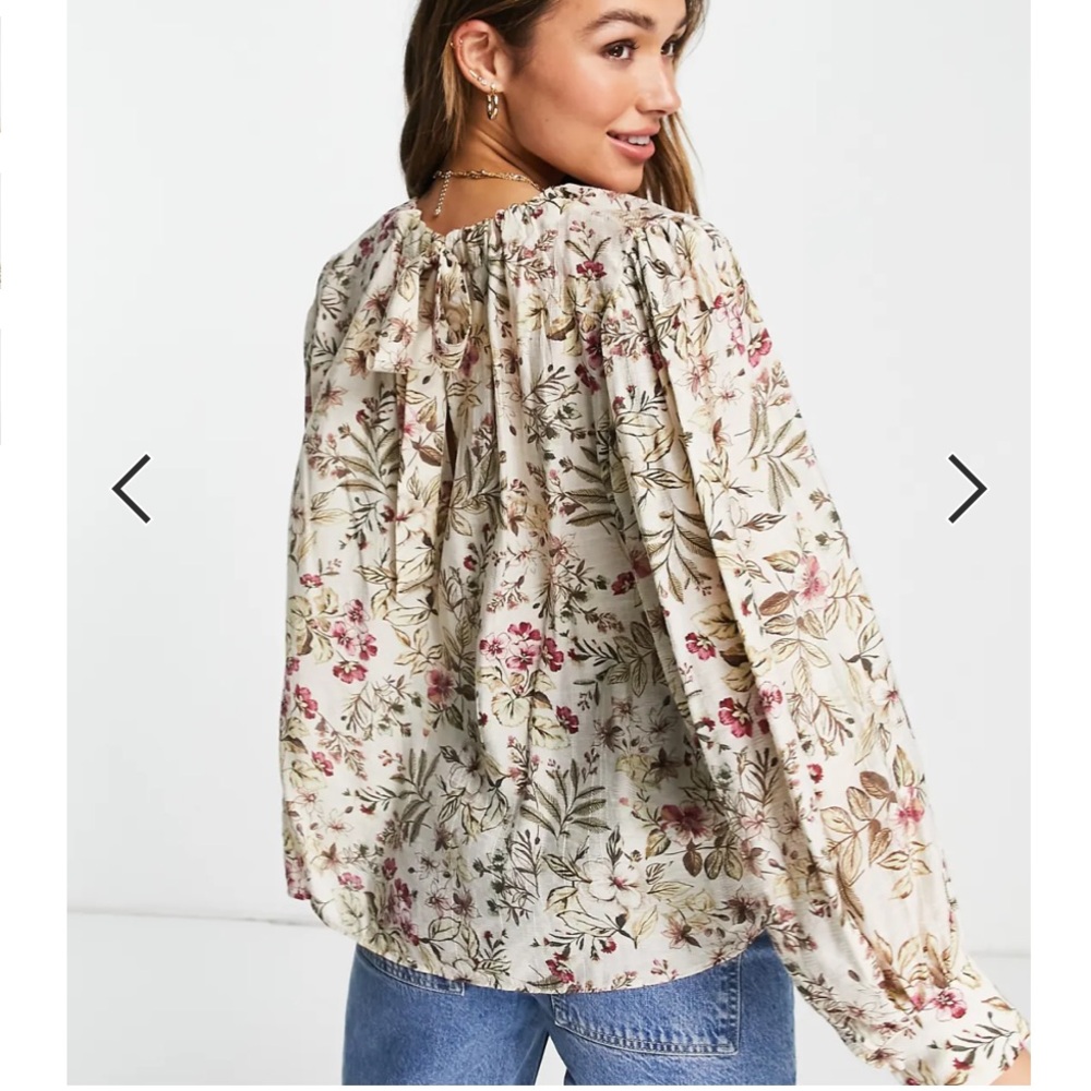 Mango Floral tie neck blouse in floral